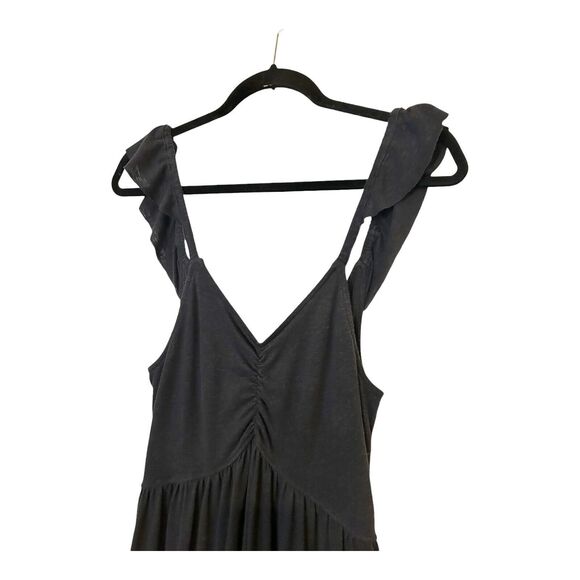 K29 Free People Beach Langley Black Ruffle Shoulder Maxi Dress S Linen Blend - Picture 3 of 10